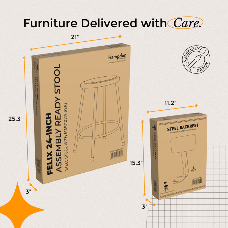 Felix  Steel Stool with Backrest,  Assembly Ready, Brown/Gray, Gray, Counter Stool (24" Seat Height)