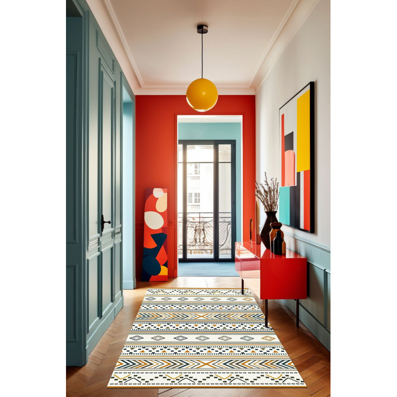 Tapis décoratif multicolore à motif géométrique moderne lavable à la machine, Rectangle 5 pi 1 po x 7 pi 7 po 