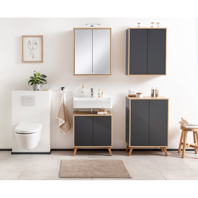 Finn 630mm W 770mm H Medicine Cabinet Mirror, White/Grey/Brown