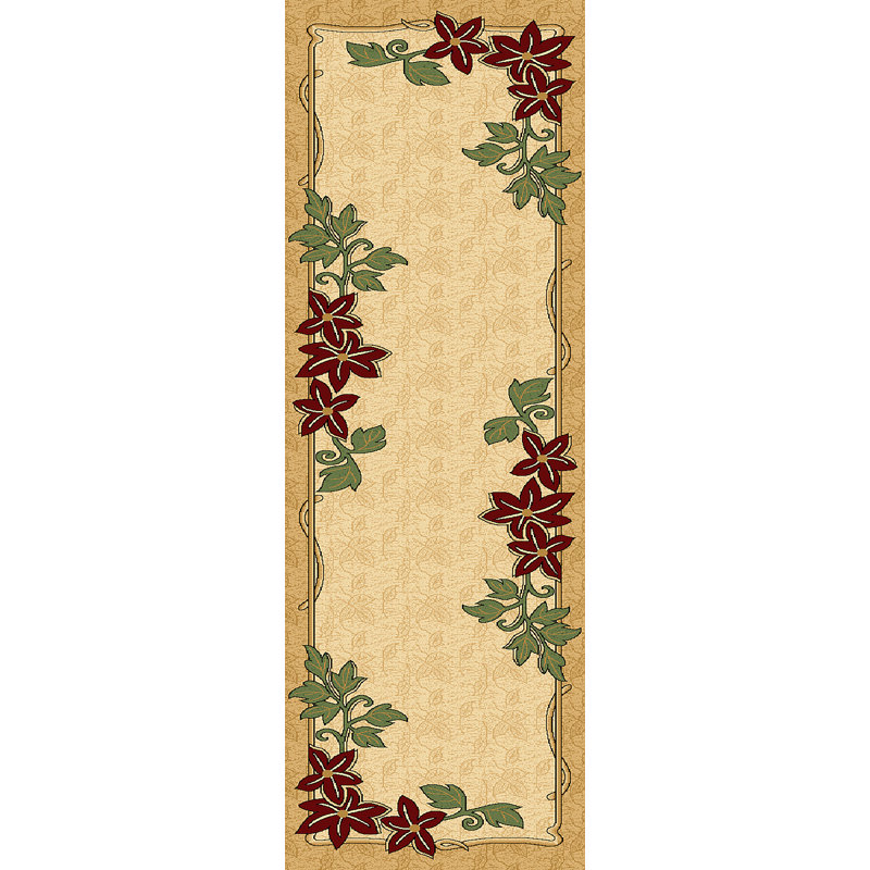Tapis beige à motif floral oriental 3D Wenham, Tapis de couloir 2 pi 6 po x 7 pi 9 po