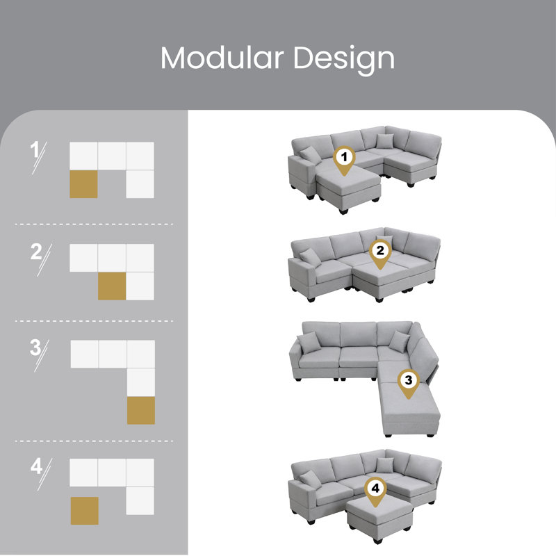 Canapé modulaire 4 pièces Gants, 100 % lin gris
