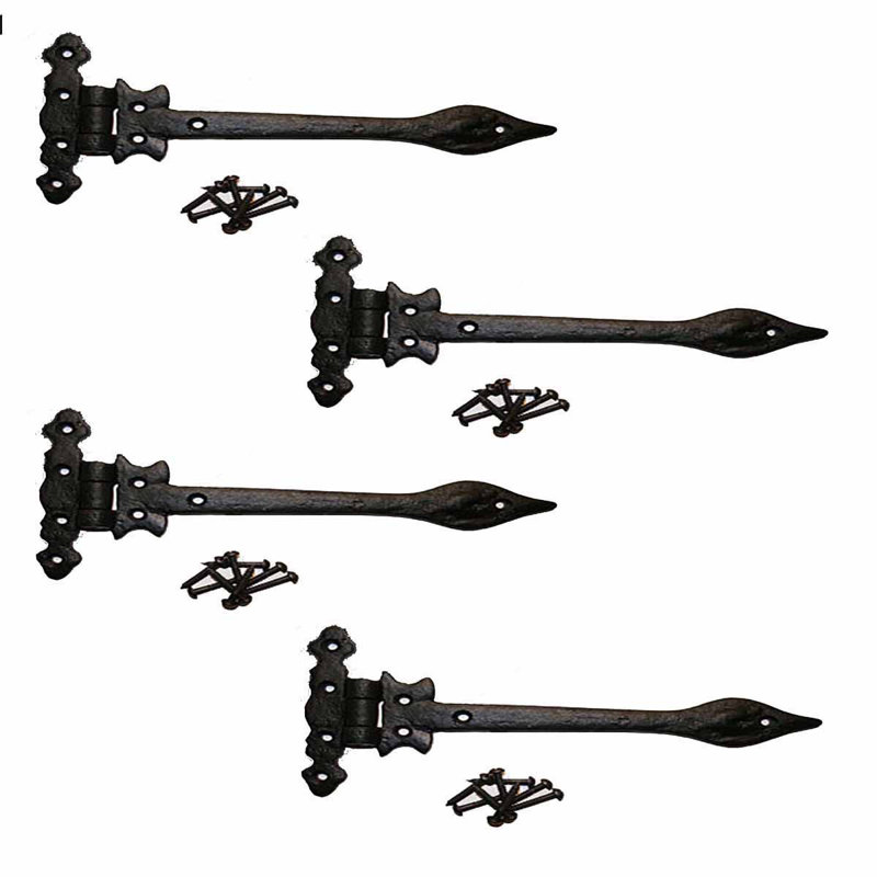 Black Wrought Iron Spear Tip Strap Hinges Pack of 4