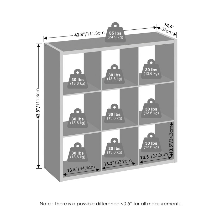 Furinno Cubic Open Back Multipurpose Clothing & Closet Storage Organizer Shelf, 9-Cube, Light Grey