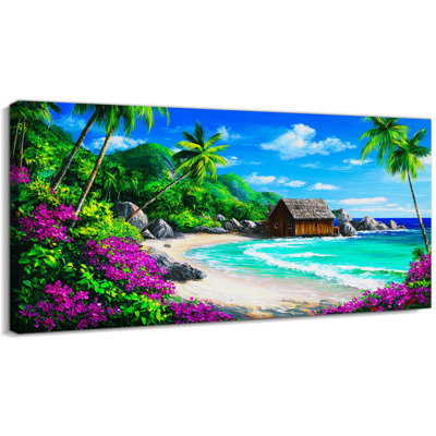  Art mural de plage côtière, palmier, photos de plage océanique, art mural sur toile de bord de mer tropical, art de plage pour le salon, décor de palmier pour mur de chambre à coucher, 12 po x 24 po