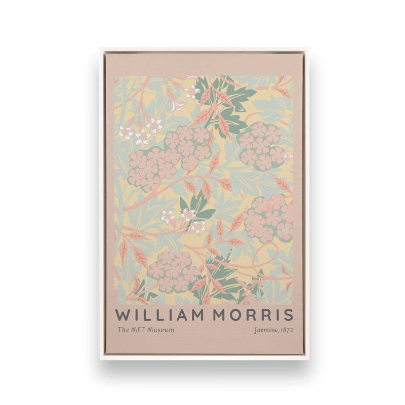 «Blush Jasmine» par William Morris, reproduction sur toile, H 12,75 po x l 8,75 po x P 1,75 po, Cadre flottant blanc opaque