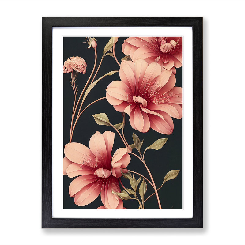 Flowers No.4 - Single Picture Frame Painting, 34cm H x 25cm W x 2cm D, Black Framed
