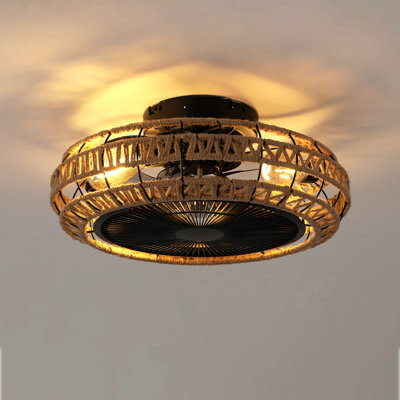 20" Vintage Rope Fan Light With Remote Control 6 Speed Adjustable Airflow Ceiling Fan For Living Room, Bedroom,Kitchen--Not Included Bulbs