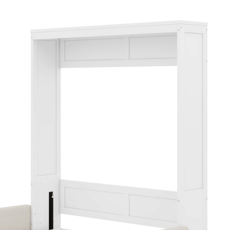 Lit escamotable double pleine grandeur avec coussin, Blanc, Double