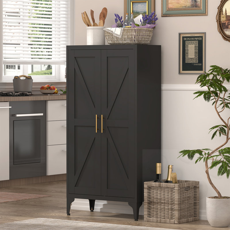 Armoire de cuisine en métal avec tablettes réglables, Black