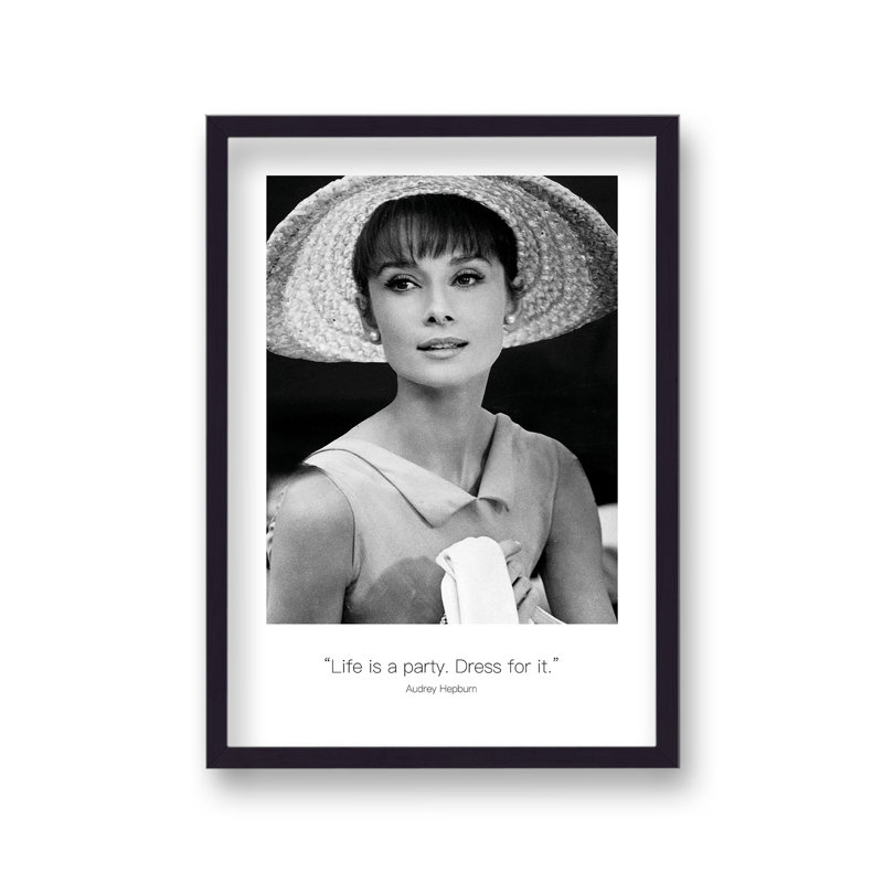 Polaroid Style B&W Icon Audrey Hepburn Life Is A Party Non Dated by Vouvart - Single Picture Frame Memorabilia
