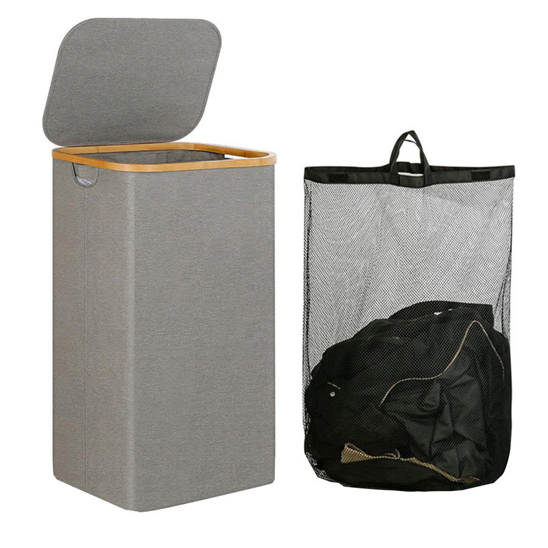 Dirty Clothes Basket Household Dirty Clothes Basket Bamboos Wooden Handle With Lid Storage Basket Plain Bathroom Household Bamboos Cloth Laundry Basket