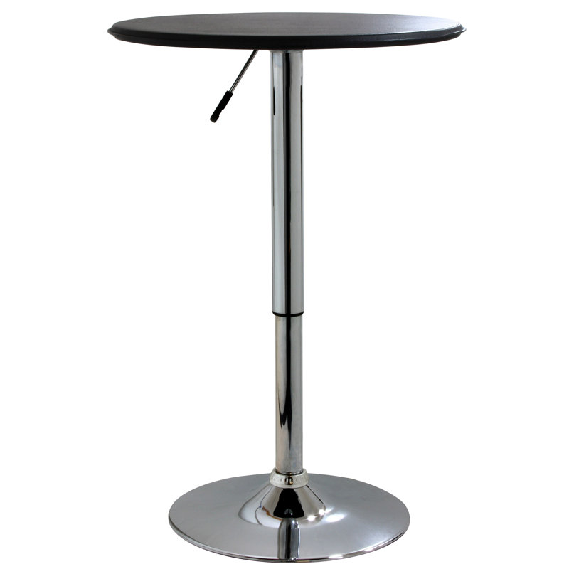 Adjustable Black Wood and Chrome Round Bar Table