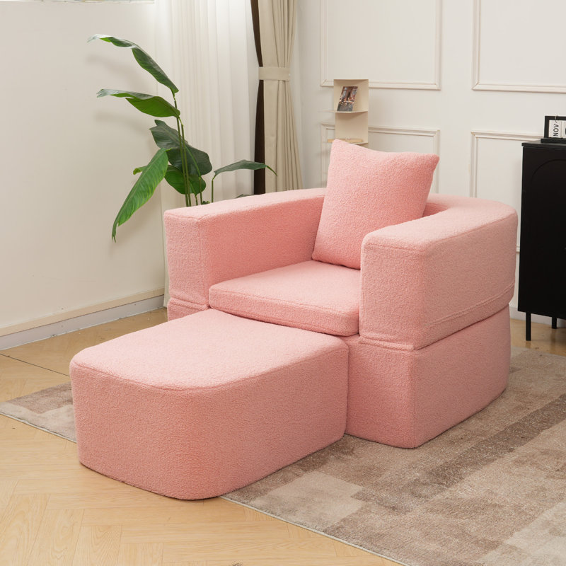 Canapé-lit convertible en molleton convertible 40 po Yardgrace, fauteuil d'appoint avec coussin, Rose