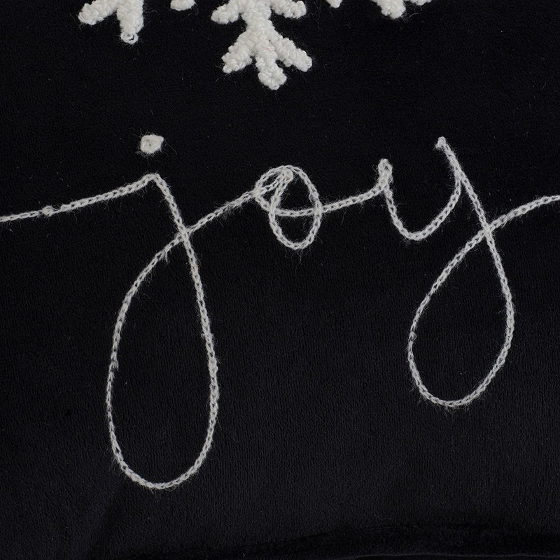 Ensemble de 2 coussins en velours noir de 18 po x 12 po avec joie brodée et flocon de neige givré, pour Noël