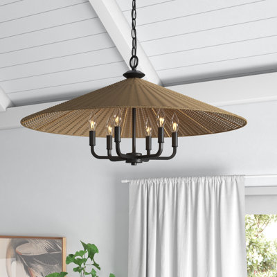 Hubbs 6 lumières Eman en noir mat avec rotin foncé