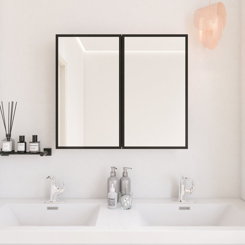 30 In. X 26 In. Recessed Or Wall-Mount Black Metal Framed Medicine Cabinet With Mirror