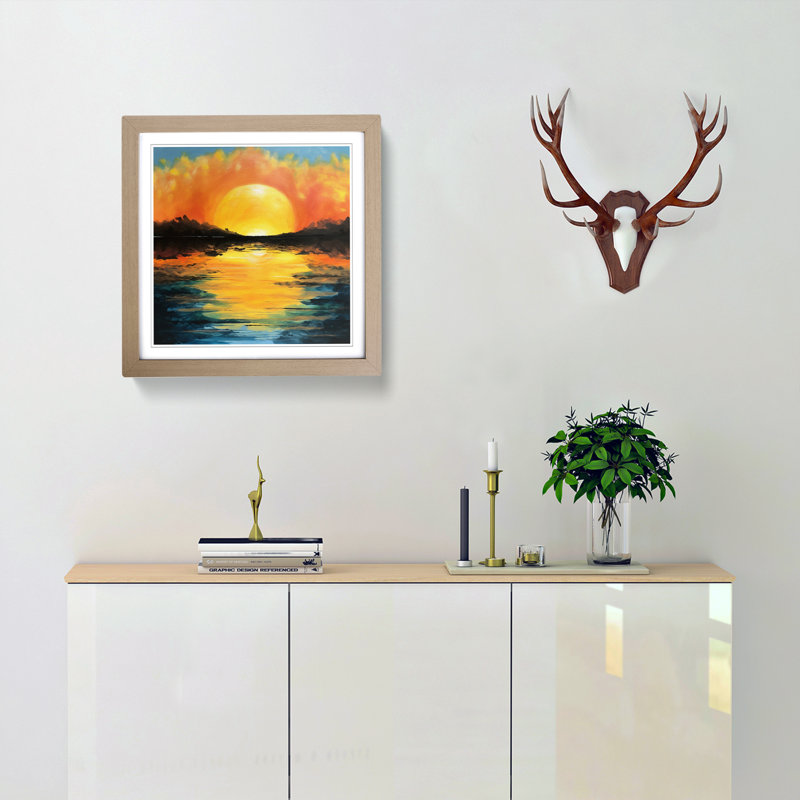 Sunrise Acrylic Painting - Single Picture Frame Print on Wood, Oak