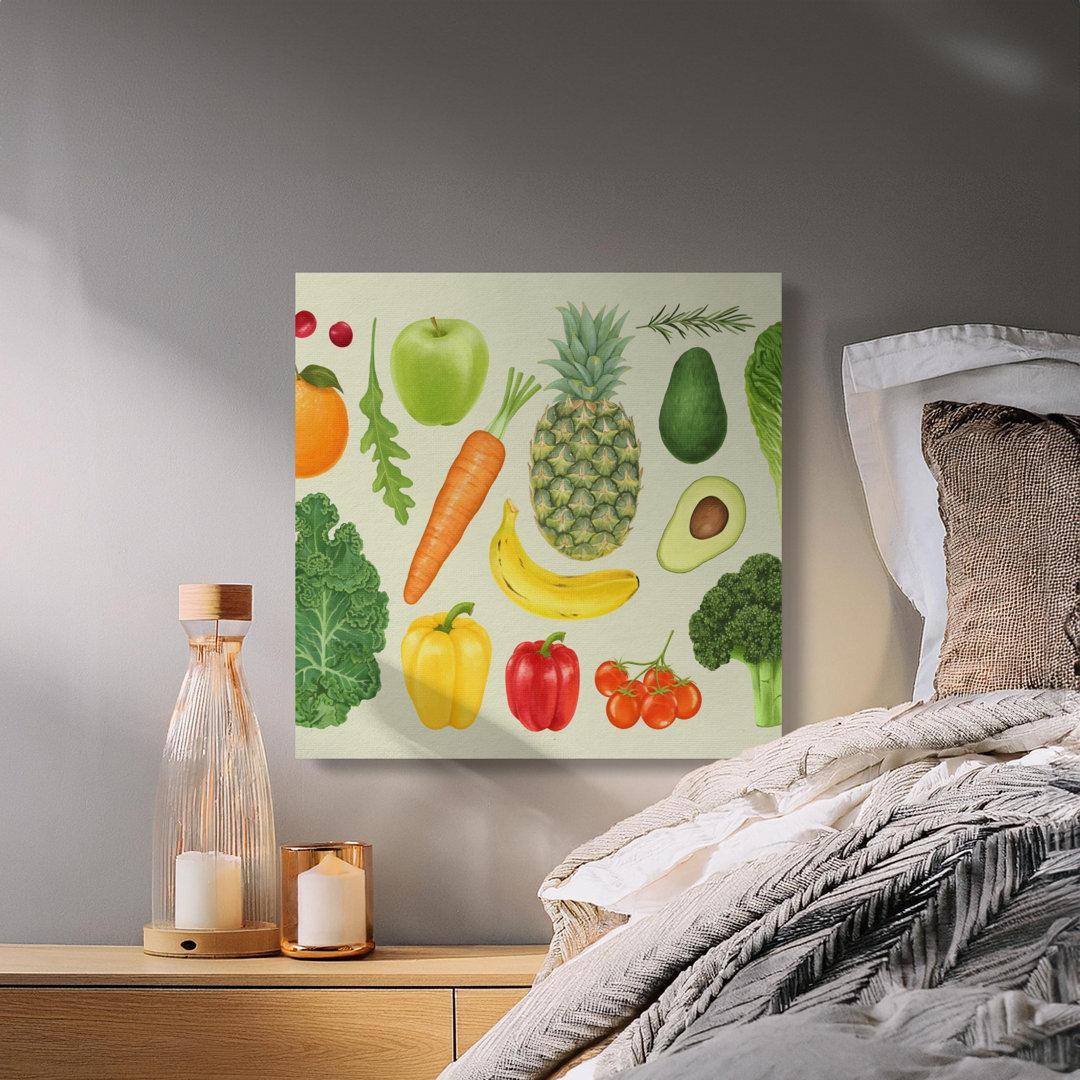 Vibrant Fresh Fruits and Vegetables Canvas Wall Art, Healthy Kitchen Decor Print, Foodie Gift Idea