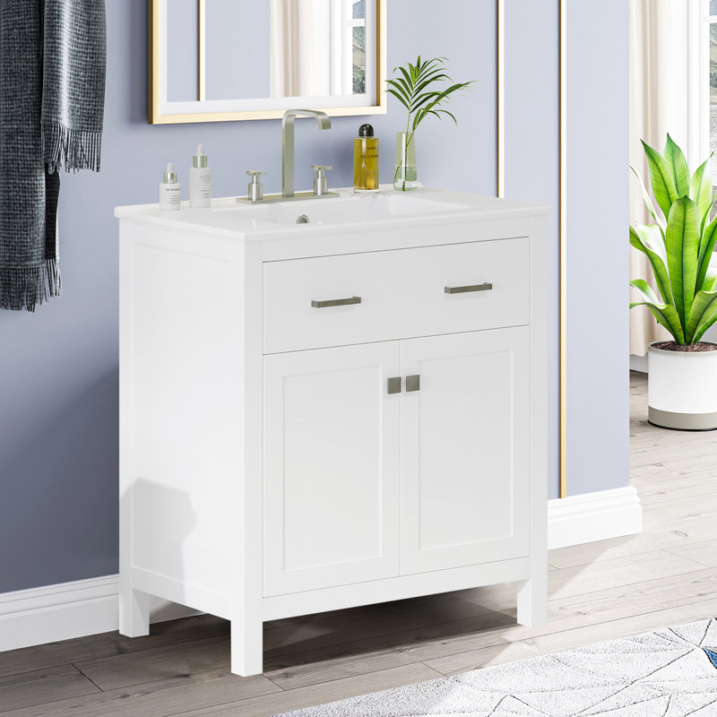 Meuble-lavabo simple 30 po avec lavabo en céramique, Blanc