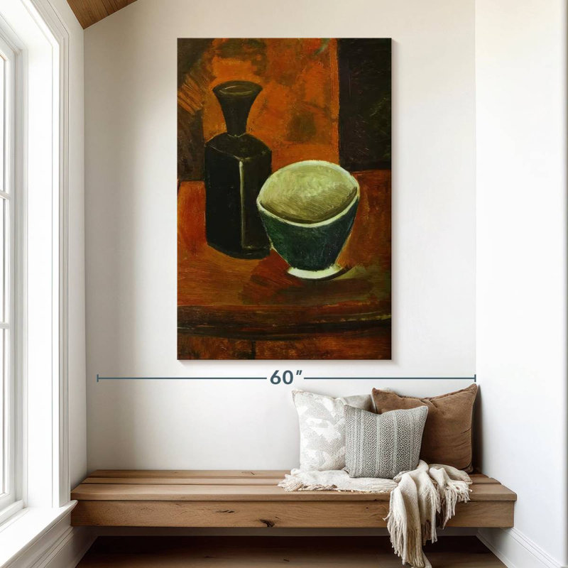Pan vert et bouteille noire, H 51 po x l 34 po