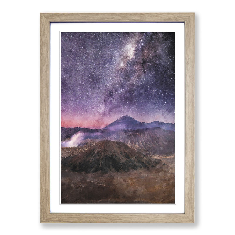 Milky Way Above Mount Bromo - Picture Frame Graphic Art, 48cm H x 36cm W x 2cm D, Oak Framed