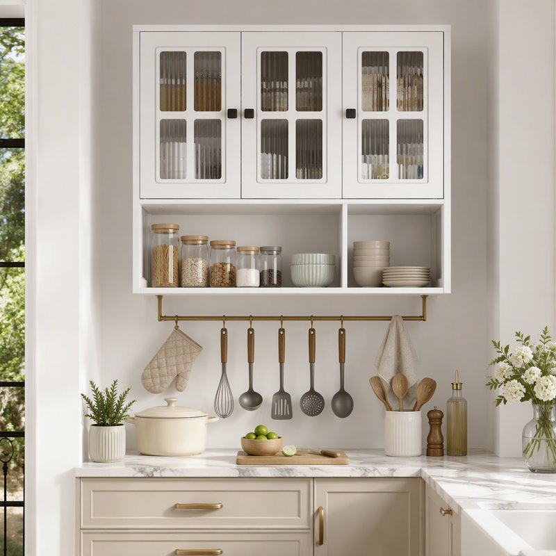 Armoire murale en bois 3 portes, Blanc