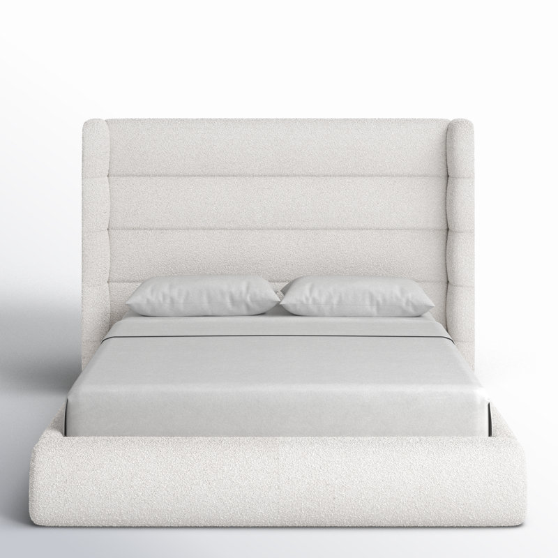 Upholstered Platform Bed, Full / Double, Ivory Boucle