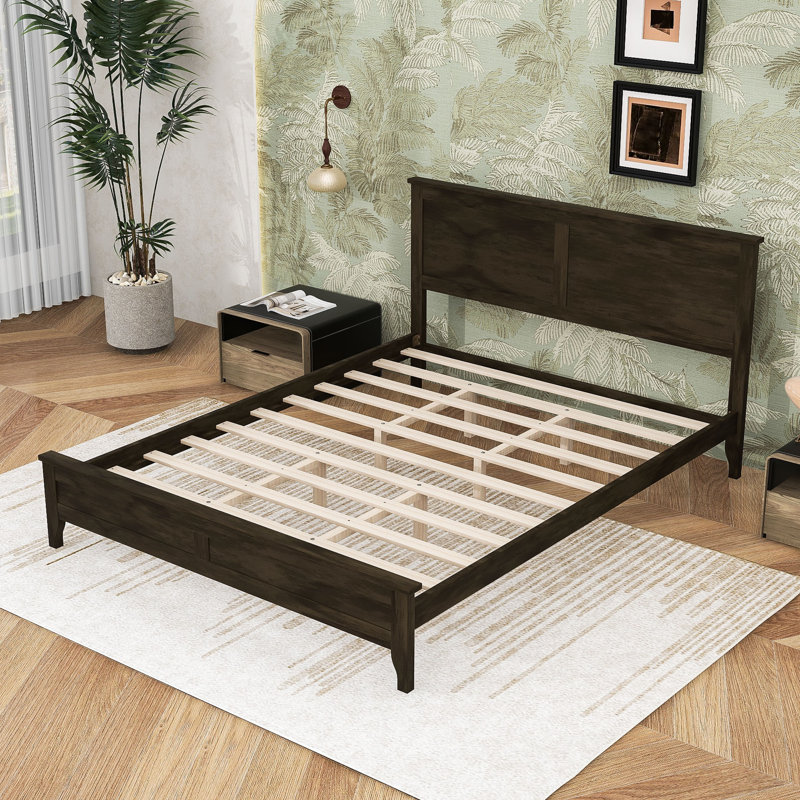 Wooden Platform Bed with Tapered Legs and Headboard, Seadrift, Queen
