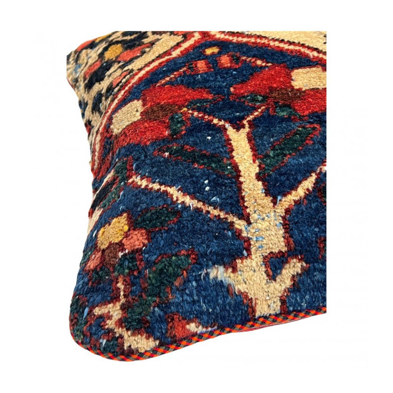 Coussin décoratif en laine, Bleu marine / floral beige