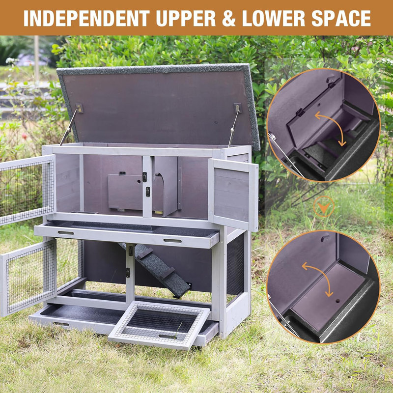Cage à lapins intérieure à 2 étages avec cage à lapins 36 po Rabbit Hutch, Naturel