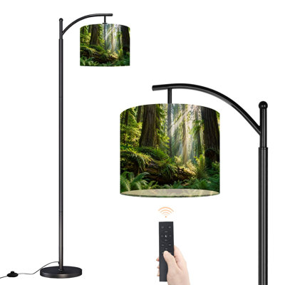 Lampe sur pied arquée avec abat-jour réglable, motif forêt de séquoias, lampe sur pied lumineuse à 3 températures de couleur, intensité variable, avec interrupteur au pied pour chambre à coucher