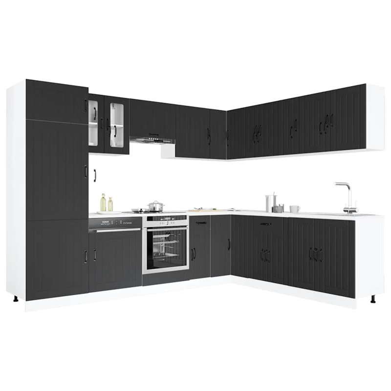 Vidaxl Kitchen Cabinet Set 14 Piece Cabinet Cupboard Lucca Engineered Wood, Black