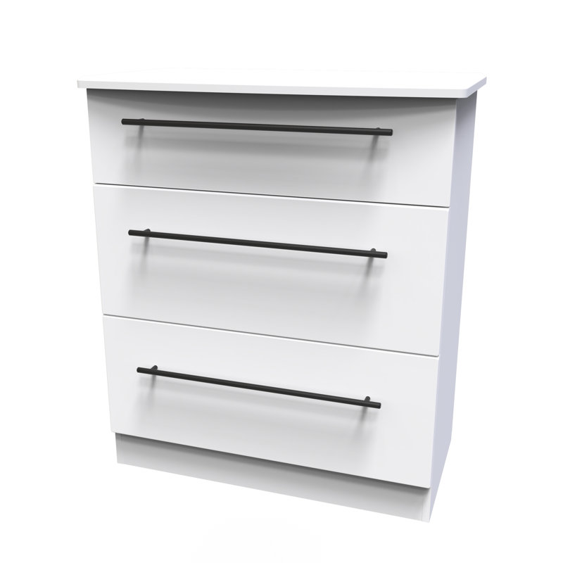 Fully Assembled Malicia 3 Drawer 76.5Cm W Chest of Drawers, White Ash