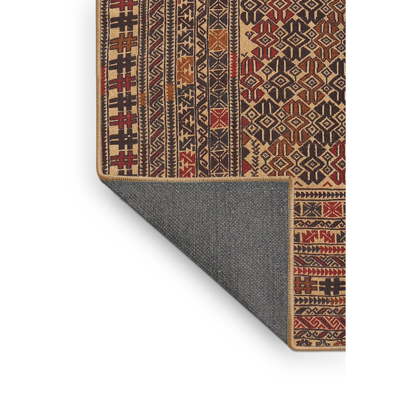 Tapis beige/vert/rouge traditionnel Bugarin, Rectangle 5 pi x 7 pi