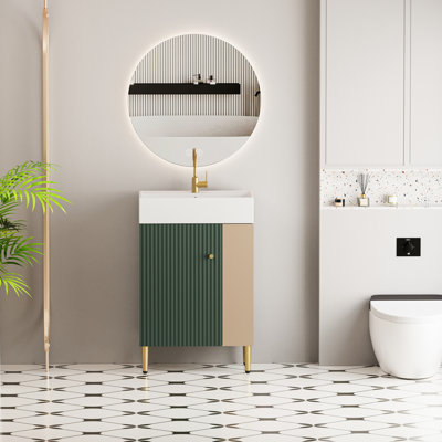 Bathroom Vanity With Ceramic Sink And Contemporary Style - 21.6" 24vb06-21lvr Featuring Spacious Storage