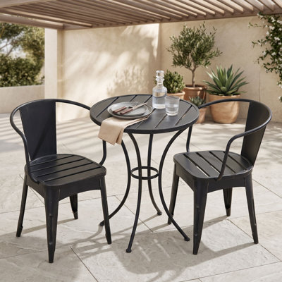 Ensemble bistro extérieur 3 pièces avec deux fauteuils et une table ronde à lattes
