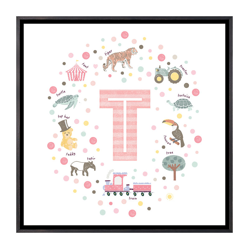 Lettre T - impression d'art graphique, Pas de tapis, Toile avec cadre noir patiné, H 26 po x l 26 po x P 1,5 po