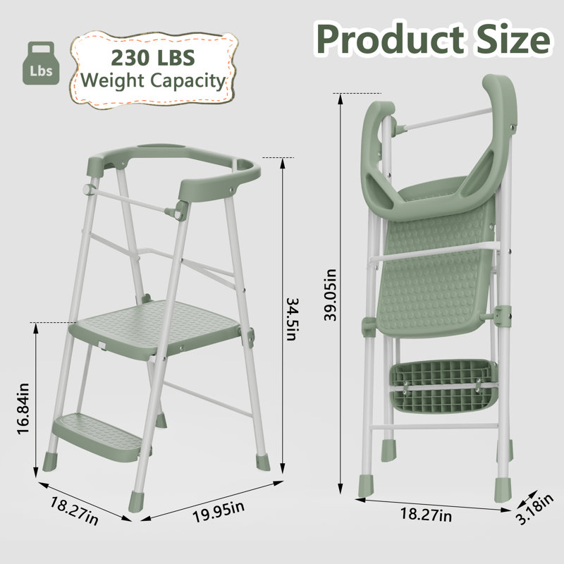 Tabouret pour enfants 2 marches, tour pour tout-petit pour apprendre au comptoir de la cuisine, aide-tabouret pour tout-petit avec rampe de sécurité anti-chute pour enfants