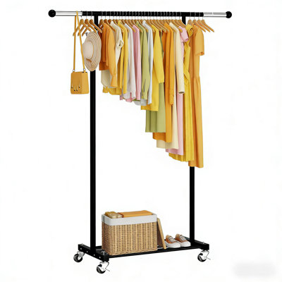 Porte-vêtements ajustable en métal 51 "avec roulettes et roulettes, convient aux appartements, noir