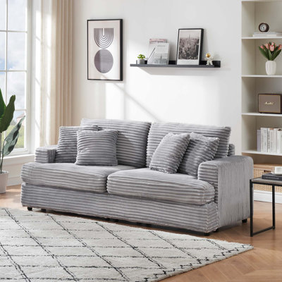 79.3'' Modern Corduroy Upholstered 3-Seater Sofa with 4 Throw Pillows