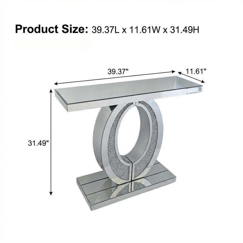 Grande console élégante en forme d'olive avec miroir, table d'entrée décorative en diamant écrasé