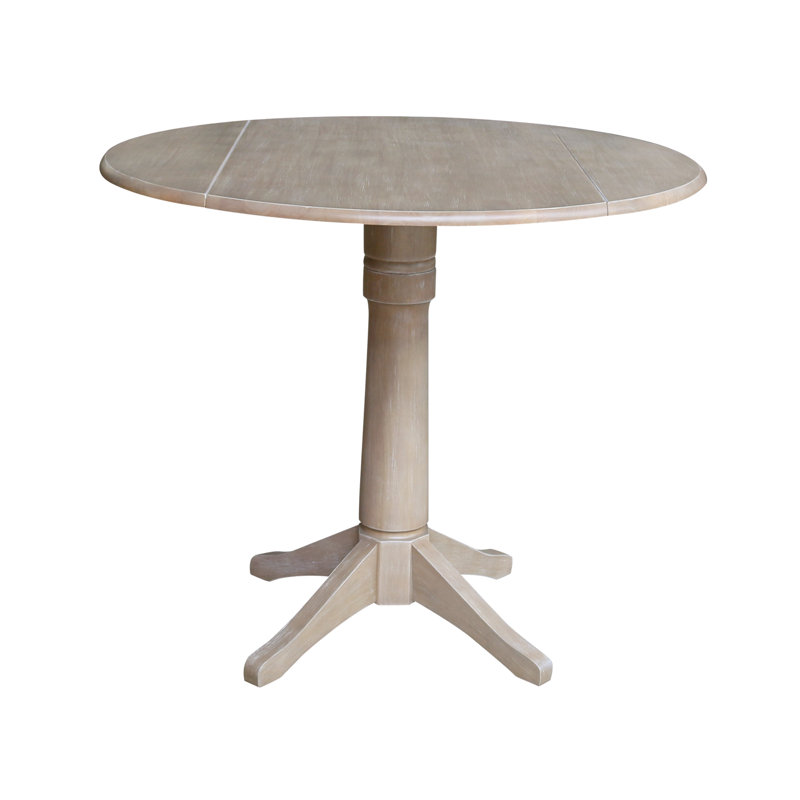 Extendable Round Solid Wood Dining Table, Washed Gray Taupe