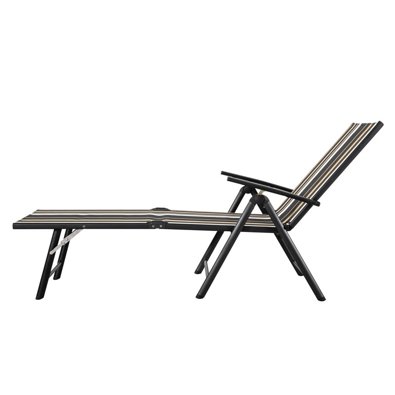 Chaise longue d'extérieur en métal Grimball, chaise longue d'extérieur pliable et sans assemblage avec dossier réglable à 7 positions, chaise longue de patio pour la piscine, rayures taupe