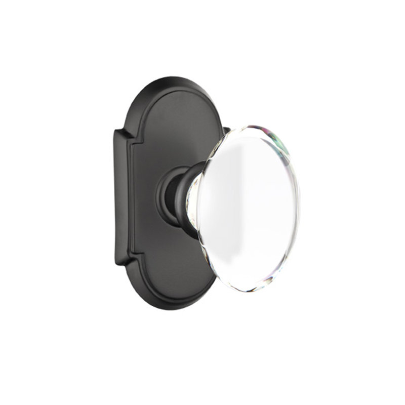 Ensemble de boutons de passage Emtek avec rosette n ° 8 et bouton de verre Hampton, Dos plat