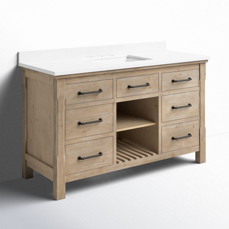 Lauren 55'' Weathered Fir Single Bathroom Vanity with White Stone Top
