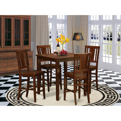 5 Piece Counter Height Dining Table Set Includes a Square Kitchen Table and 4 Dining Chairs, Mahogany
