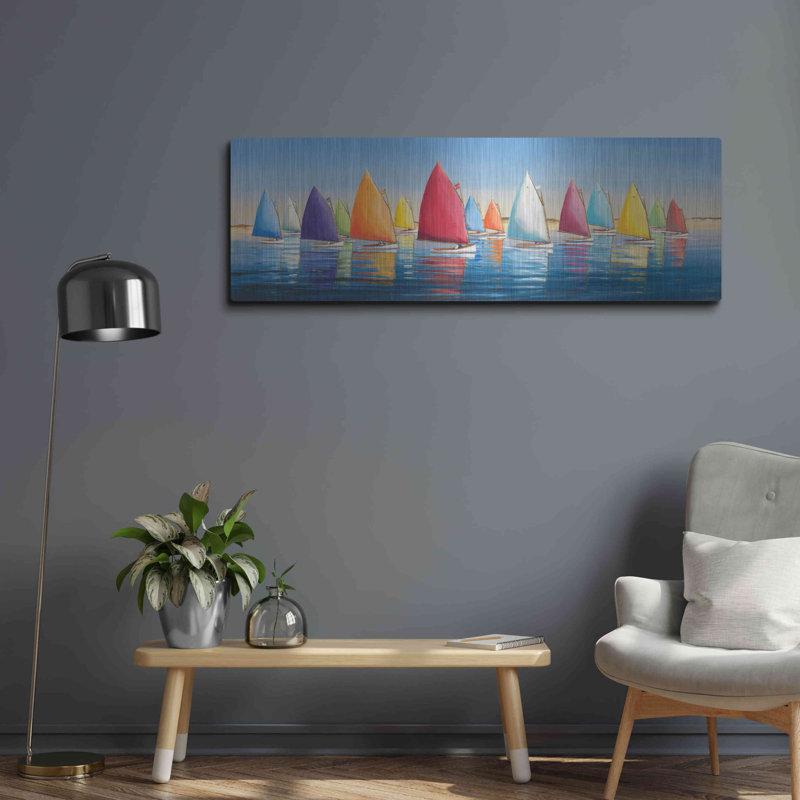 Art mural en métal luxueux «Flying Colors» par Sally Caldwell Fisher, art mural en métal, 48 po x 16 po, H 16 po x l 48 po