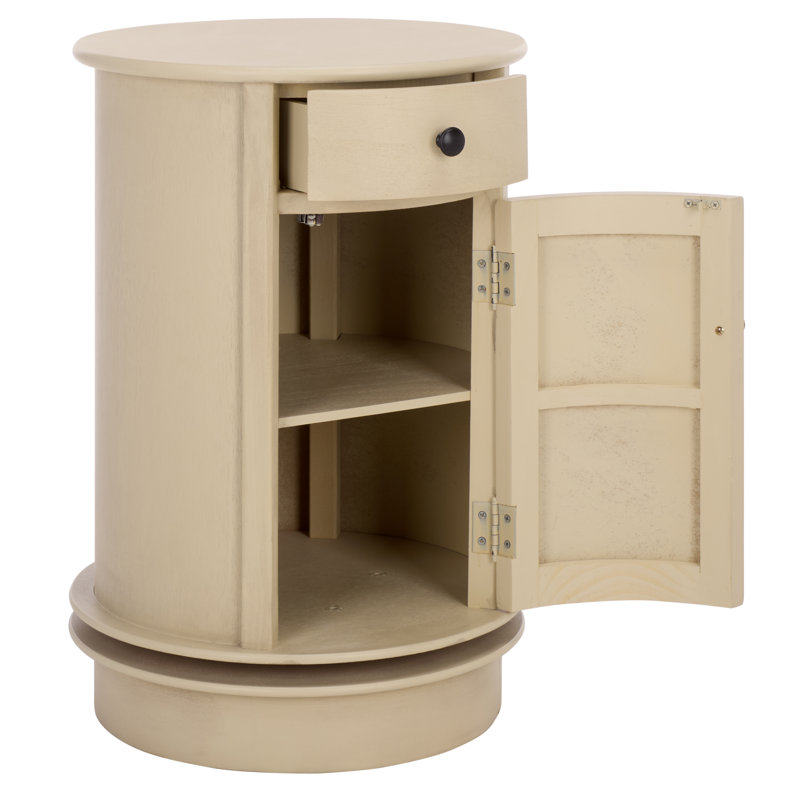 Table de bout cylindrique pivotante en bois massif avec rangement Regan, Crème patinée