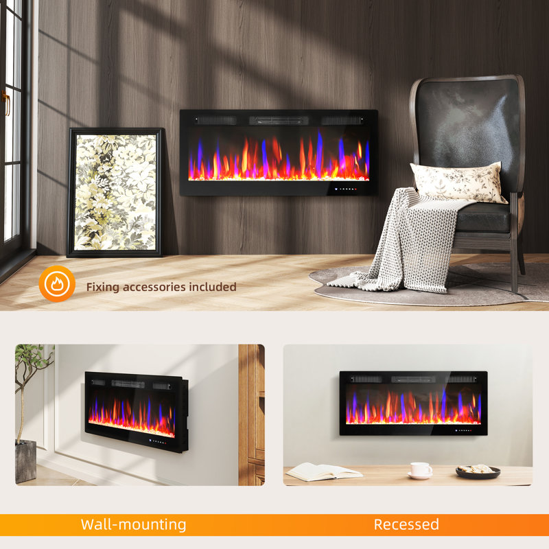 Belfry Heating Black Electric Fireplace, 47cm H x 106.7cm W x 9.4cm D 