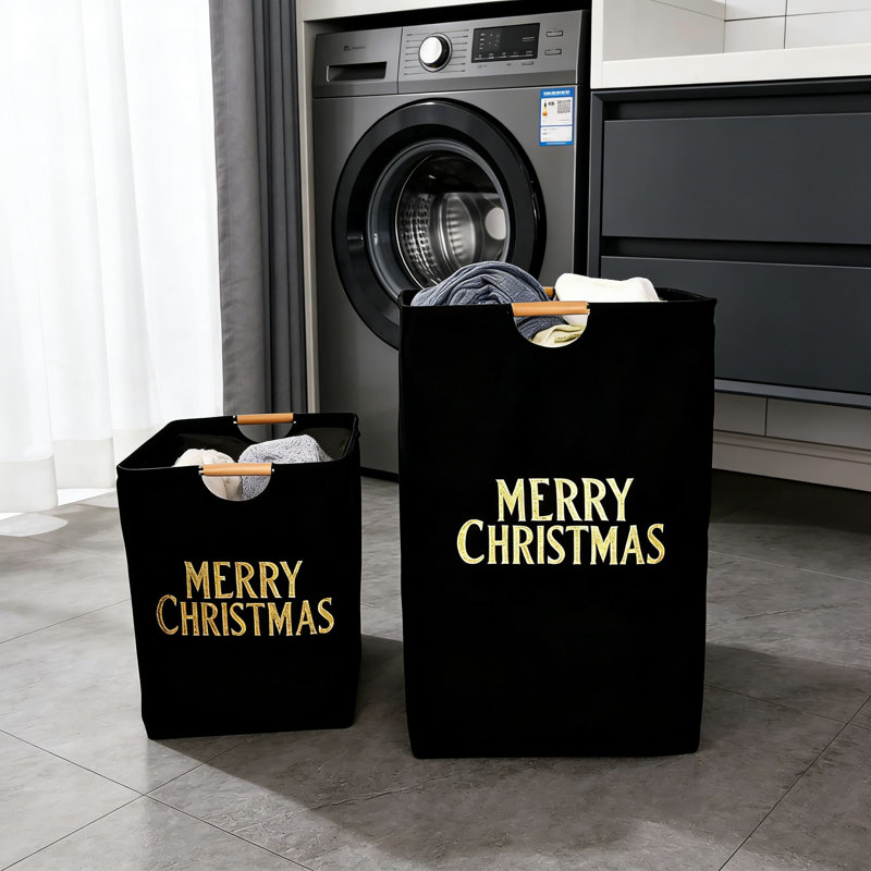 2Pcs,Foldable Laundry Hamper With Wooden Handles - Large Capacity Cotton Linen Storage Basket For Clothes, Toys, And Bathroom Organization